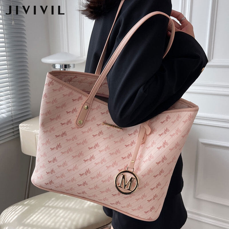 JIVIVIL túi tote Túi đeo vai nữ Túi tote thời trang sức chứa lớn da pu in vai túi túi xách nữ quảng châu cao cấp