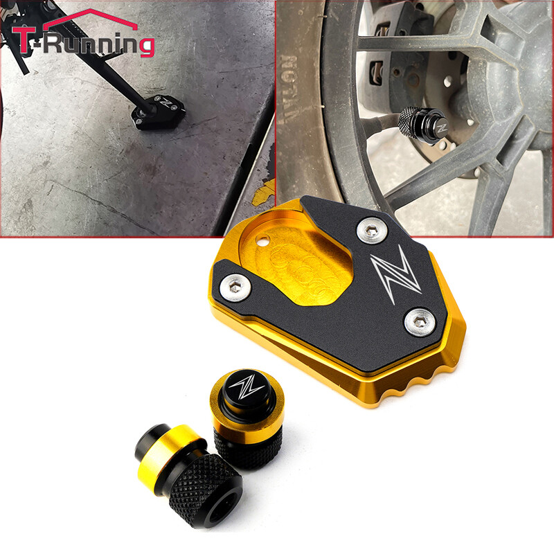 Phụ kiện xe máy cnc dành cho kawasaki z650 z900 z900rs z800 z1000 z1000sx tấm đệm mở rộng mở rộng chân chống & nắp khí van lốp xe