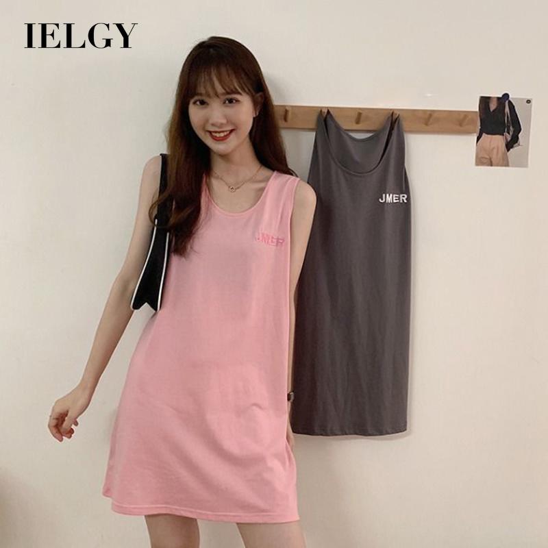 IELGY Áo Gi-lê , Đầm Ngủ Hai Dây Mỏng Không Tay Dáng Rộng Phong Cách Trung Dài Ngọt Ngào