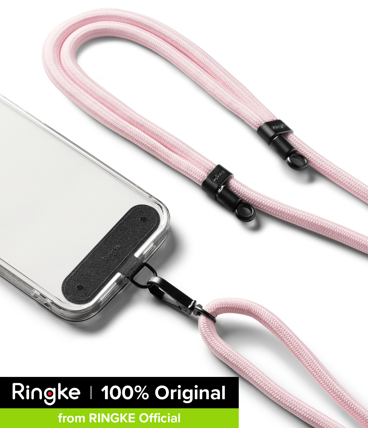 Ringke dây đeo liên kết giá đỡ với thẻ nylon màu đen, dây đeo chéo polyester có thể điều chỉnh tương thích với vỏ điện thoại thông minh phổ thông