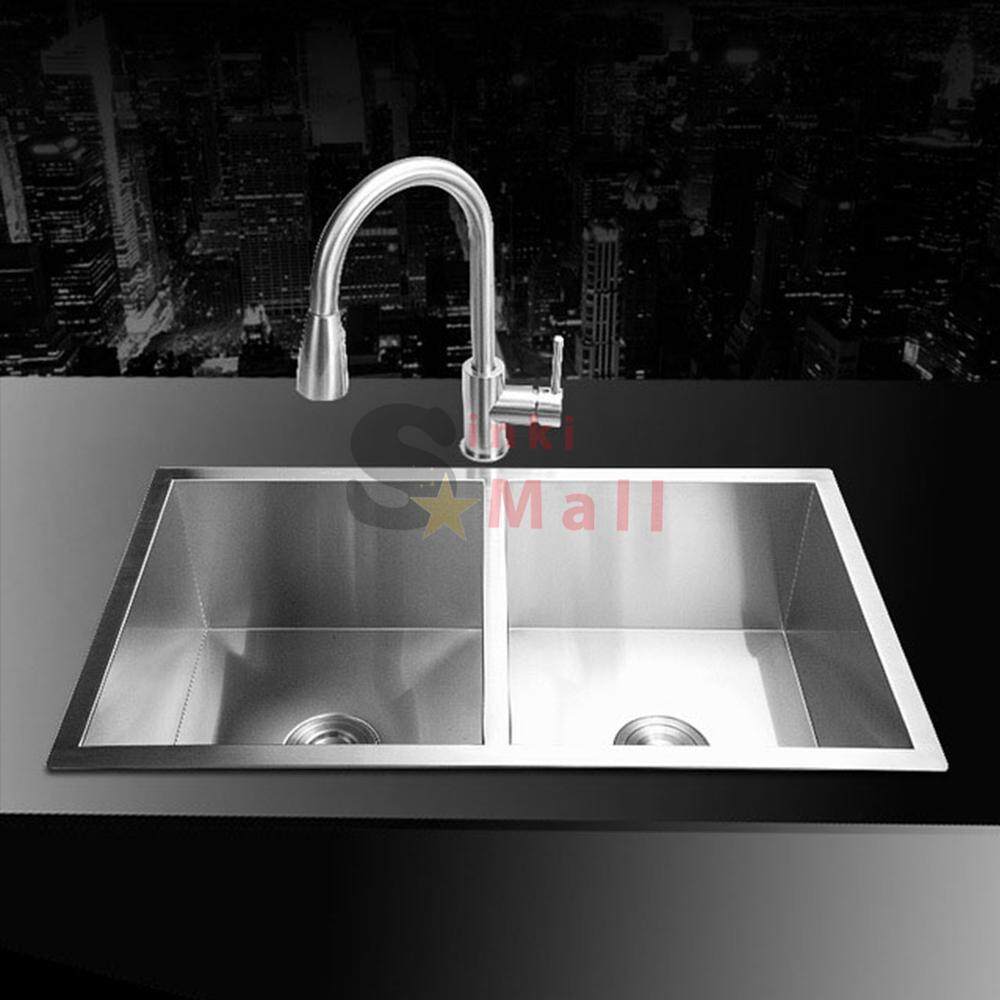 Handmade 95x45 Sus 304 Stainless Steel Kitchen Double Sink Basin Above Counter Topmount Or Undermount Free