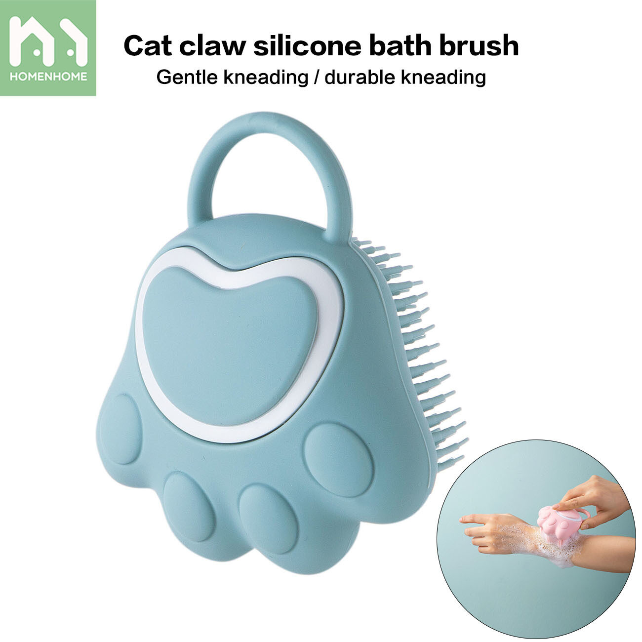 Homenhome Bàn Chải Tắm Tạo Bọt Silicon Mềm Hình Móng Vuốt Cho Mèo, Dụng Cụ Rửa Cơ Thể Cho Bé
