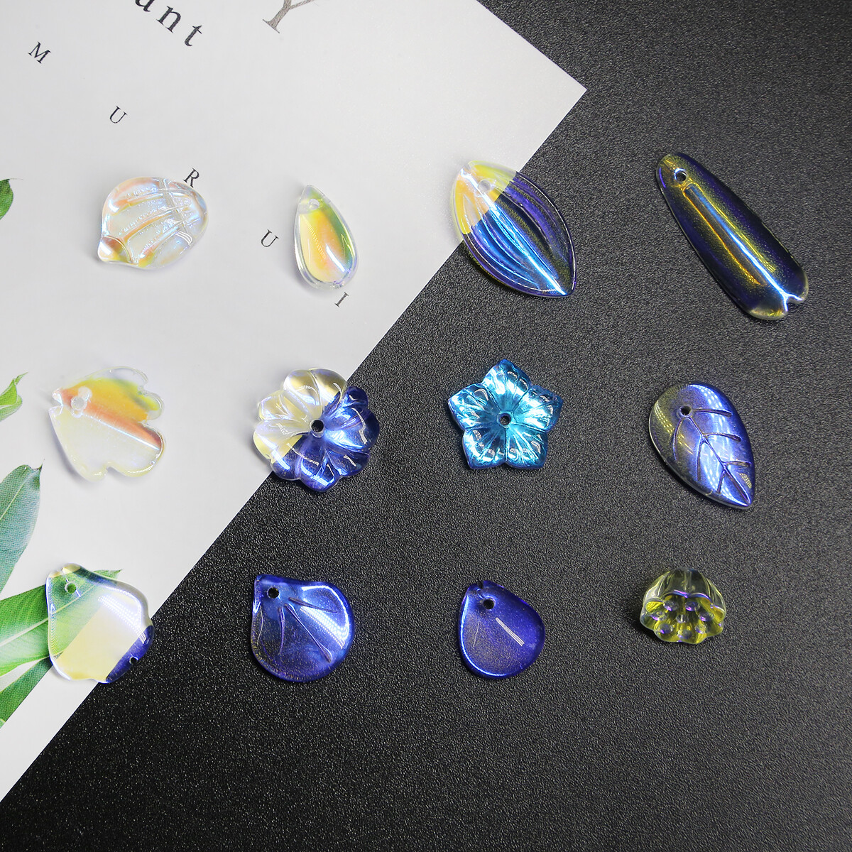 10 Hạt Hoa/Giọt/Trái Tim/Cánh Hoa Rời, Hạt Thủy Tinh Mịn Trong Suốt AB Dây Chuyền Làm Trang Sức Tự Làm