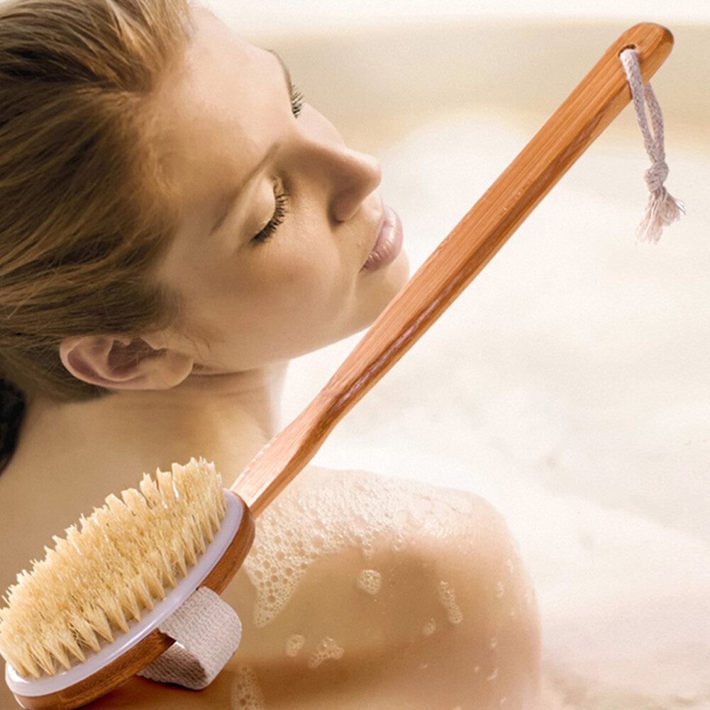 Wooden Natural Body Bath Brush Back Massager Scrubber Long Handle Natural