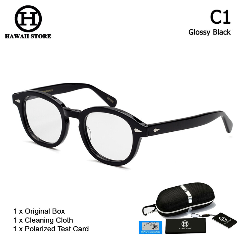 Kính Mắt Phong Cách Lemtosh Johnny Depp Thời Trang Hawaii Gọng Acetate Chất Lượng Hàng Đầu Kính Mắt Thiết Kế Thương Hiệu Tròn Cổ Điển, Gọng Đen
