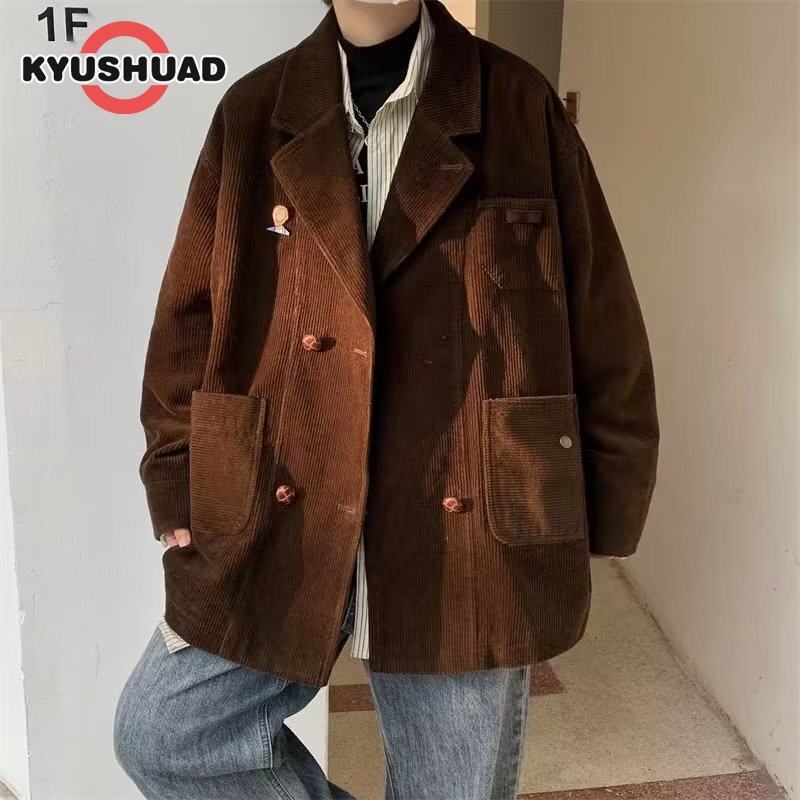 KYUSHUAD Áo Blazer giản dị dáng rộng cổ điển cho nam Áo khoác vest đẹp trai