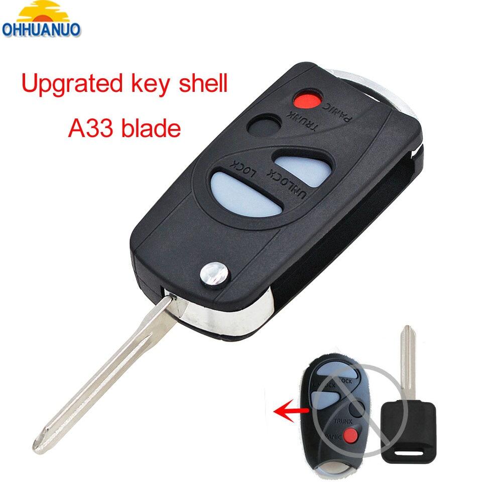 4 trên vỏ chìa khóa từ xa gấp sửa đổi mới 2000-2006 cho Nissan Maxima/Sentra/Cefiro A33