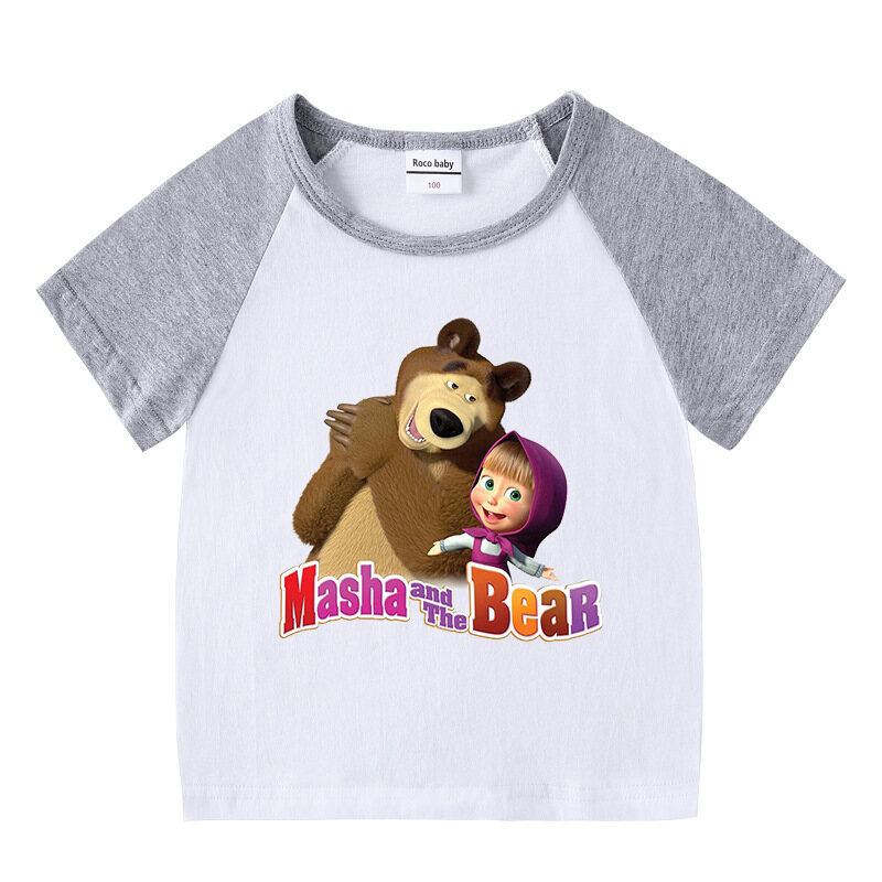 Masha and The Bear Girls Boys Short Sleeve T-shirt/Pajamas Shorts Cute Sport Casual T-Shirt Shorts Summer Pajama Kids Clothing - 7