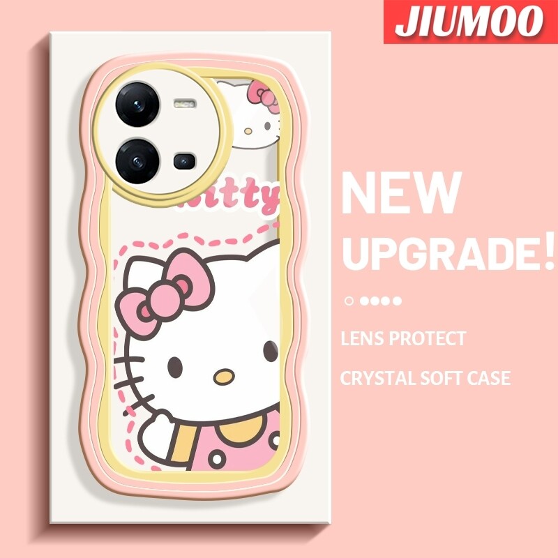 JIUMOO Casing For VIVO V25 5G V25 Pro 5G V25E S15 Pro X80 Lite Case Cartoon Hello Kitty Pattern Colorful Lovely Cream Wave Border Soft Clear Shockproof Phone Cases Creative Camera Transparent Casing Simple Gentle Protective Cover