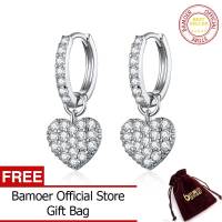 BAMOER 925 Sterling Silver Heart Dangle Earrings for Women Radiant Dazzling CZ Paved Wedding Party Jewelry Jewelry SCE821