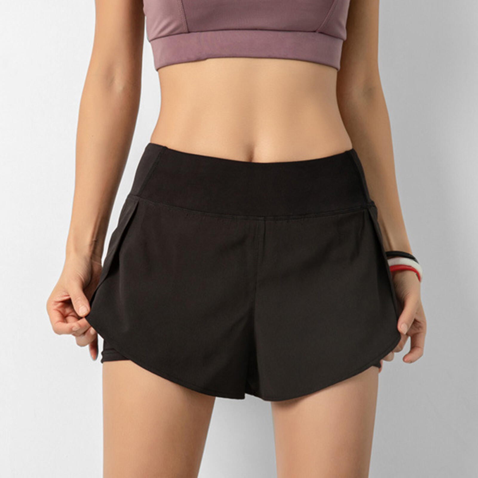 Quần quần soóc Yoga nữ hai lớp quần short với túi điện thoại cho xuân hè tập thể dục