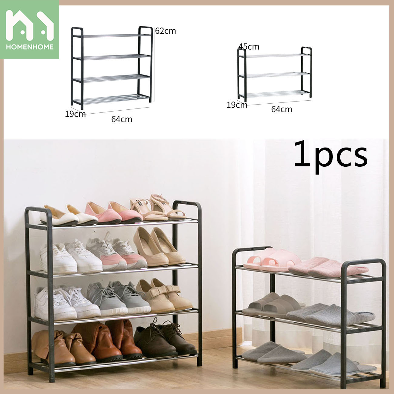 Homenhome giá để giày đơn giản, tủ đựng giày nhỏ gia dụng giá ký túc xá chống bụi nhiều lớp