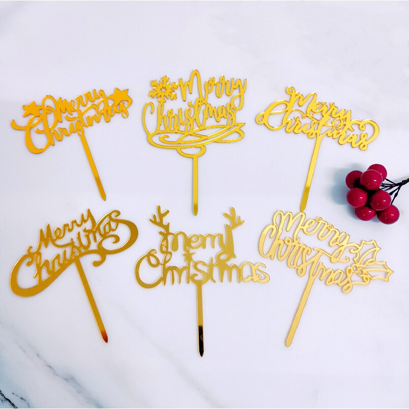 【Xmas】Mini Gói Của 10 PCS Acrylic Vui Vẻ Bánh Giáng Sinh Cake Topper Xmas Trang Trí Bánh