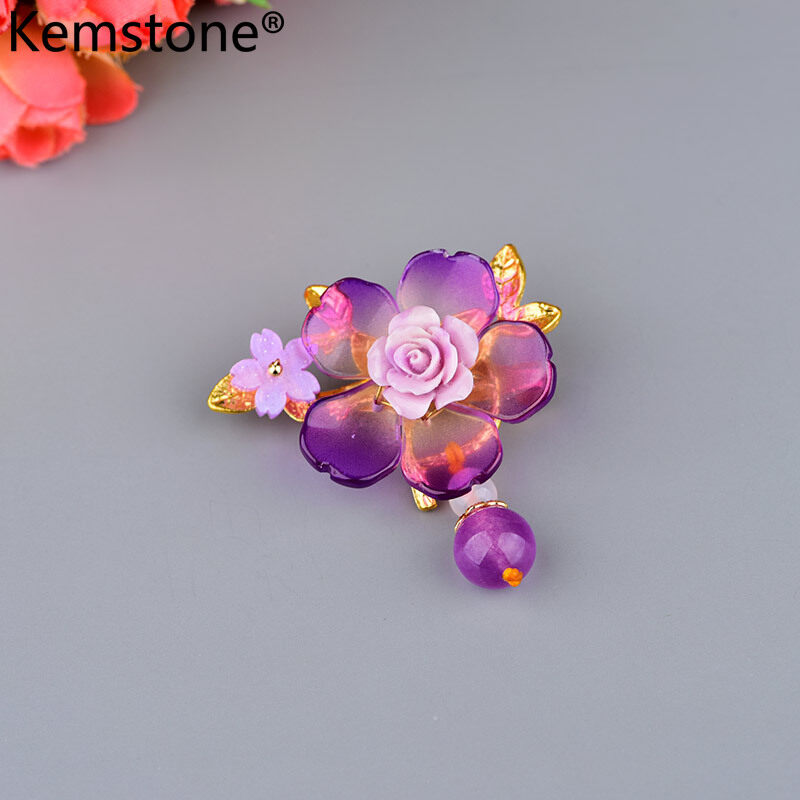 Kemstone Female Brooch Pin Purple Flowers Brooch Jewelry for Women