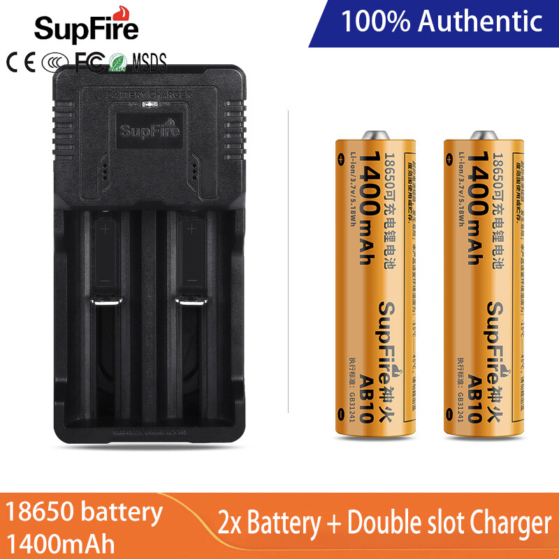 Superfire AB10 Đèn pin ánh sáng mạnh 18650 Li-ion Bộ sạc pin 1400mAh 3.7V/4.2V