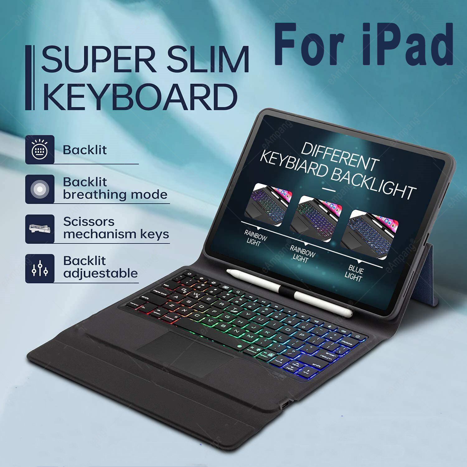 Bàn phím bluetooth không dây từ tính kèm bàn di chuột cho ipad air 1 2 ipad pro ipad 9.7 ipad 7th 8th ipad10.2 ipad air 3 ipad pro 10.5 ipad pro 11 20201 ipad pro 11 2020 ipad pro 11 2018 ipad pro 12.9 2021 ipad pro 12.9 2020 ipad pro 12.9 2018