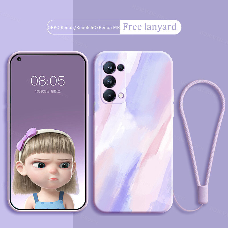 สำหรับ OPPO Reno 5/Reno 5G/Reno 5 Marvel Edition เคสโทรศัพท์กล้องเคสกันกระแทกสีน้ำ Frosted ตรง Edge Liquid ซิลิโคนปกหลัง