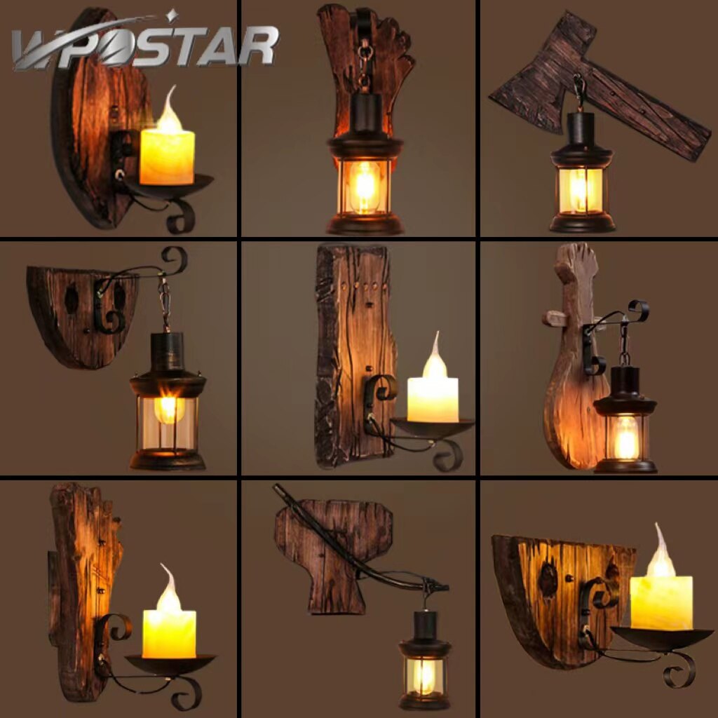 American Retro Industrial Style LOFT Solid Wood Creative Personality Bar Nostalgic Coffee Shop Restaurant Boat Wood Decorative Wall Lamp ราคา 1,162 บาท*ส่งฟรี