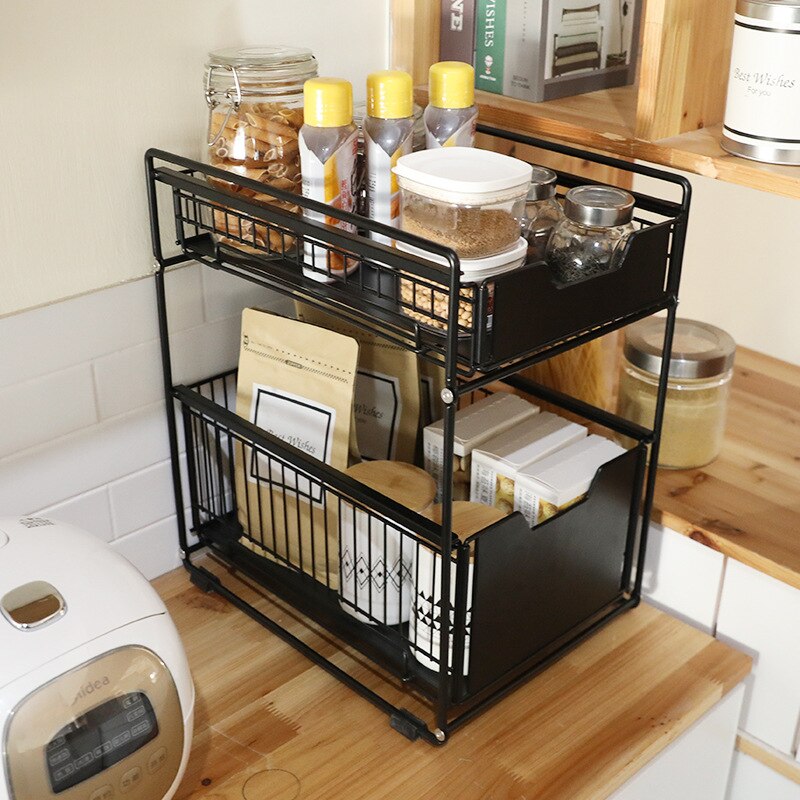 4 Giá Để Đồ Dưới Bồn Rửa Nhà Bếp Loại Ngăn Kéo Có Thể Đẩy Và Kéo Dưới Tủ Kệ Đôi Kính Thiên Văn