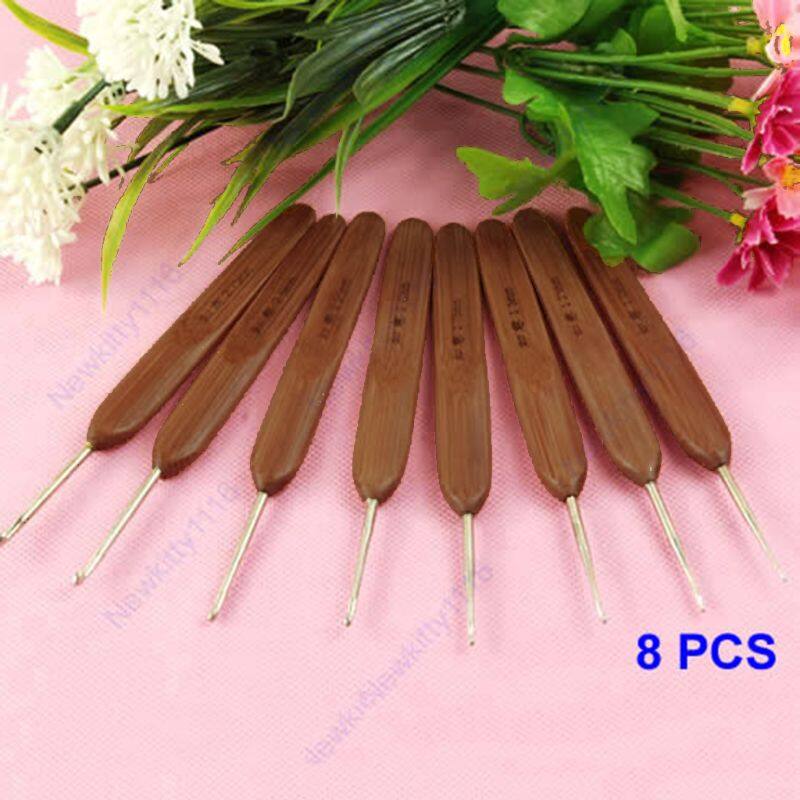 Móc kim loại cán tre mới 8 chiếc kim đan thủ công 8 kích cỡ