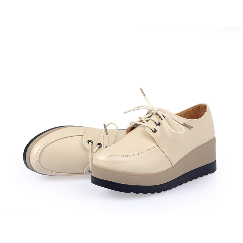 Giày Oxfords nêm cho phụ nữ cỡ lỡn 33-41 chính hãng Giày thường ngày bằng da phong cách Hàn Quốc ren lên giày bánh mỳ đế dày phụ nữ thời trang phụ nữ Giày