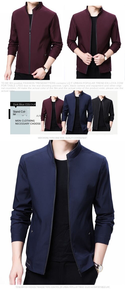 American Apple] Jacket men's lapel middle-aged and elderly spring and autumn thin jacket winter plus velvet leisure plus size dad outfit