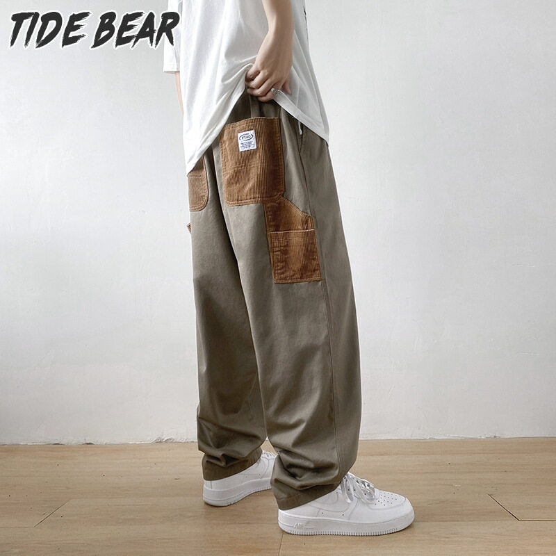 TIDE BEAR Quần yếm Nam Túi Chắp nối rộng bình thường ỐNg RộNg