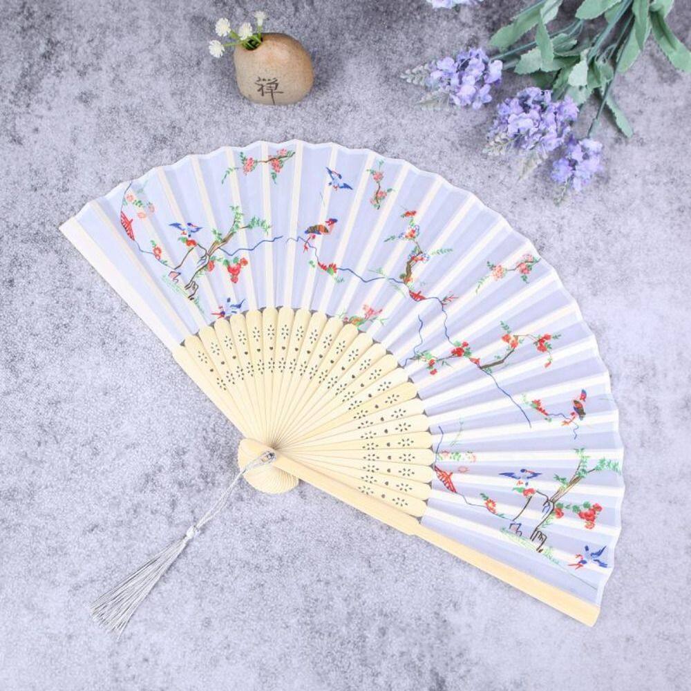 Diarubb tay cầm tre quạt gấp không có biến dạng handmade đạo cụ Fan Xách Tay Vải lụa prom trang trí