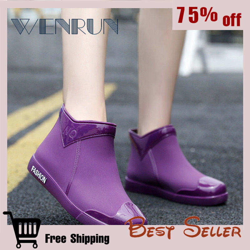 Wenrun【Ready Stock】 Bốt Đi Mưa Cho Phụ Nữ Dành Cho Người Lớn Gao Xi Lanh Then Cửa Hình Trụ Dài Giày Nước Bốt Martin Giày Ủng Đi Tuyết Không Thấm Nước Đầu Máy