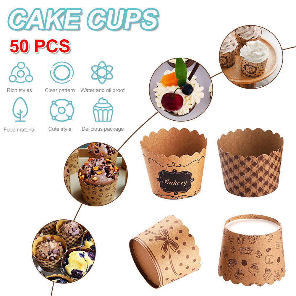 50 Chiếc Cốc Nướng Bánh Cupcake Cốc Giấy Lót Nướng Bánh Muffin Đồ Đựng Thực Phẩm Đồ Dùng Tiệc Bánh Khuôn Bánh Cưới Giấy Gói Bánh Cupcake
