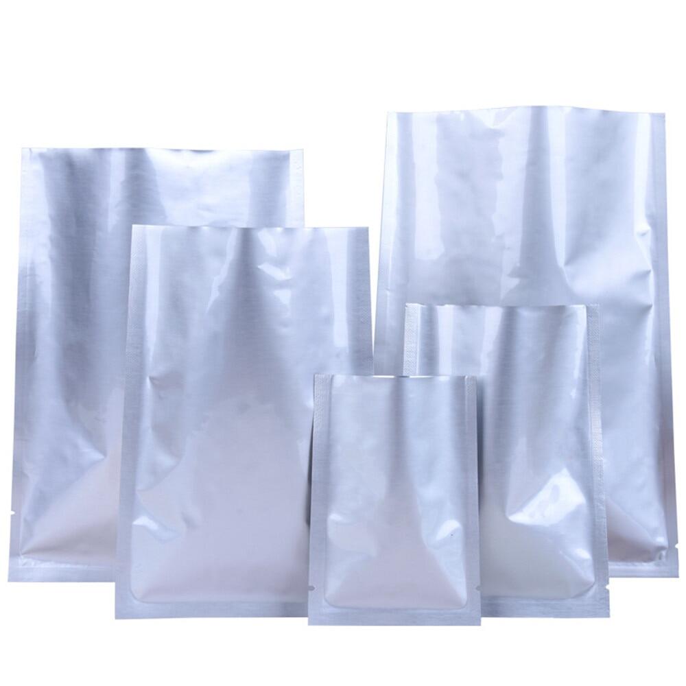 100Pcs Pure Aluminum Foil Silver Open Top Bag Heat Vacuum Seal Tear Notch Food Ground Coffee Bean Packing Pouches