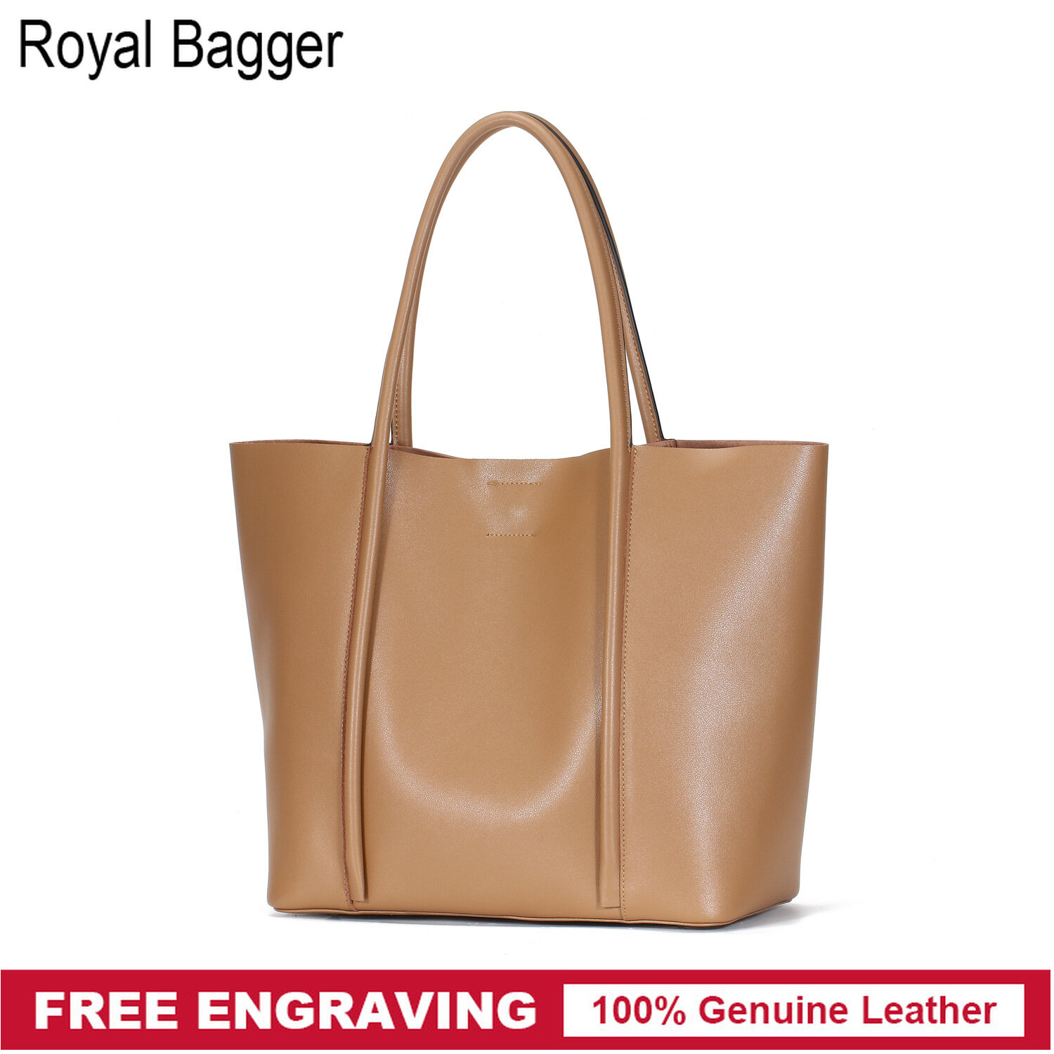 Royal Bagger Thời Trang Mới Túi Tote Cho Phụ Nữ Da Bò Thật Túi Đeo Vai Sức Chứa Lớn Giản Dị Thanh Lịch Cho Nữ