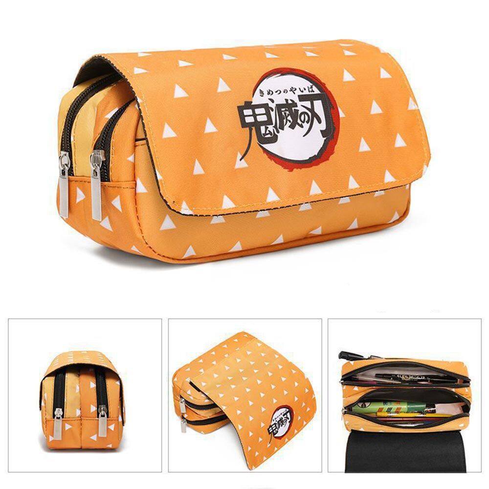 COME Dễ thương Túi Anime Hộp dây kéo vải Đồ dùng văn phòng andamp trường học Túi bút chì Demon Slaye