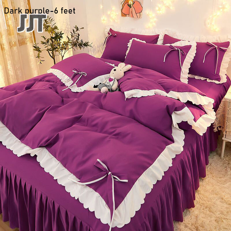 JJT Ga trải giường ga trải giường kích thước 6 feet 5 feet, ga trải giường có lỗ thông hơi, bộ 4 bộ chăn ga gối đệm bộ ga trải giường Bộ nệm 5/6 feet Váy ngủ, bộ bốn mảnh, khăn trải giườ
