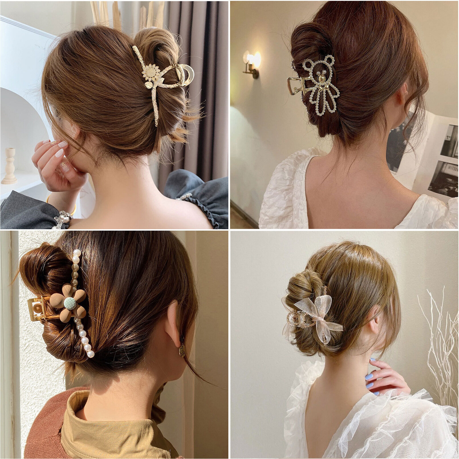 Kẹp tóc mới phụ kiện tóc đính đá ngọc trai đỏ kẹp tóc cá mập hoạt hình phụ kiện tóc