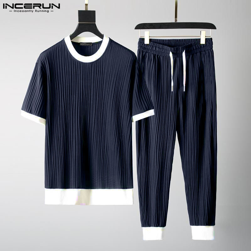 Incerun bộ đồ thường ngày ngắn tay 2 món cho nam trang phục ngày lễ bộ đồ thể thao màu trơn #3