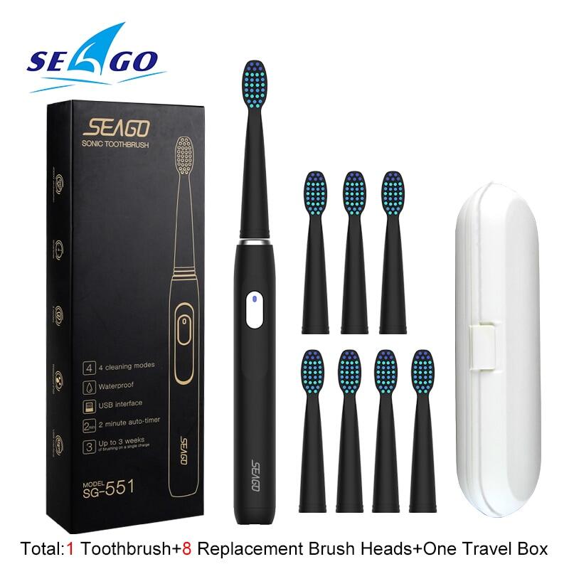 Seago Sonicแปรงสีฟันไฟฟ้าชาร์จกับ3การเปลี่ยนหัวแปรง2จับเวลานาที & 4โหมดการแปรงกันน้ำSG551