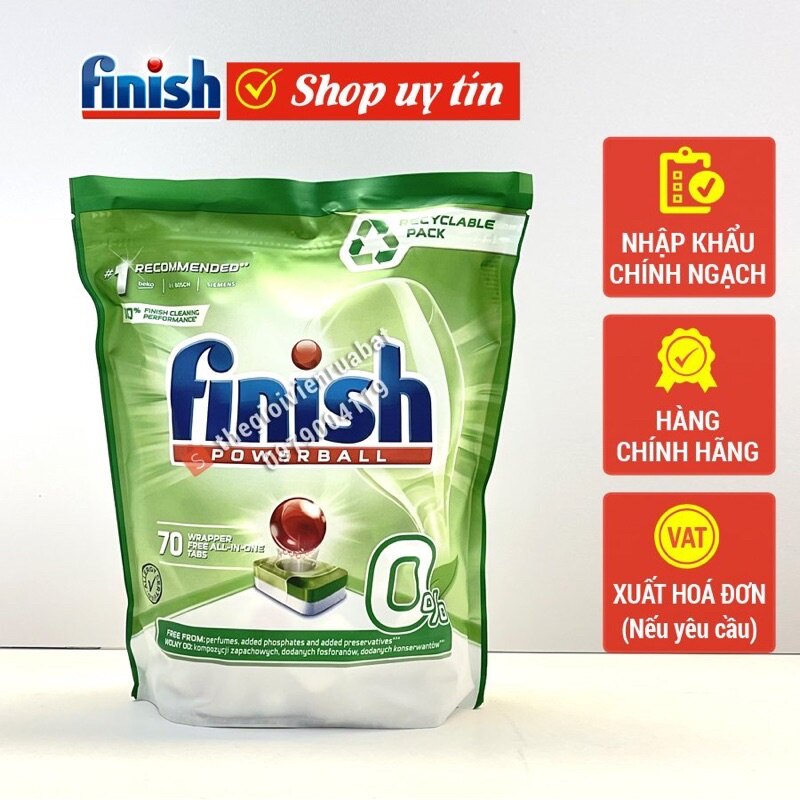 (Hữu Cơ Không Mùi) Viên Rửa Bát Finish Eco Nhập Khẩu Châu Âu- Đức