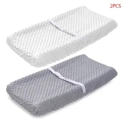 2 Pcs Soft Reusable Changing Pad Cover Minky Dot Travel Baby Breathable Diaper Pad Sheets Cover (3)