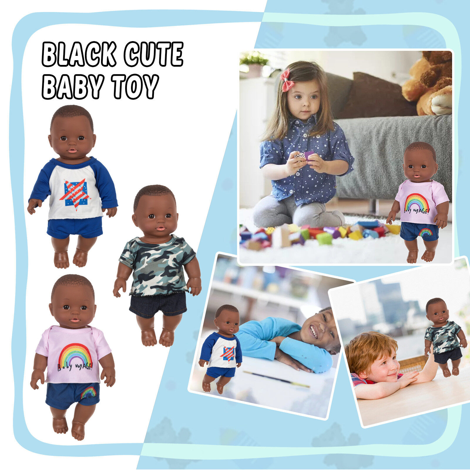 Cho trẻ em búp bê màu đen mô phỏng chơi đồ chơi giáo dục 12inch dễ thương