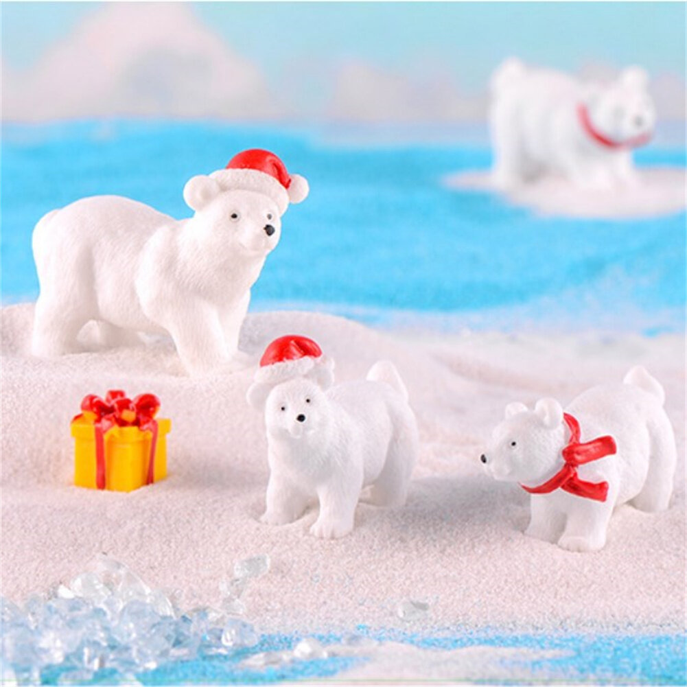 Lazada Philippines - Animal Miniature Christmas Polar Bear Figurines Garden Micro Snow Landscape DIY Accessories