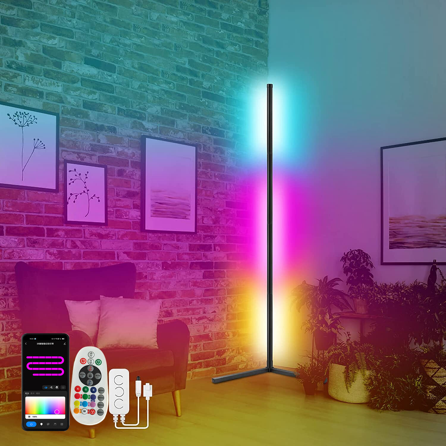 Phòng khách góc Đèn cây LED thông minh RGB đèn tâm trạng cho phòng ngủ Bắc Âu trang trí nội thất Đèn bàn nội thất đứng chiếu sáng
