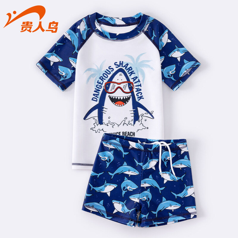 3-15 năm vừa và lớn trẻ em cậu bé phim hoạt hình ngắn tay Đồ bơi họa tiết kẻ nhanh chóng làm khô áo tắm