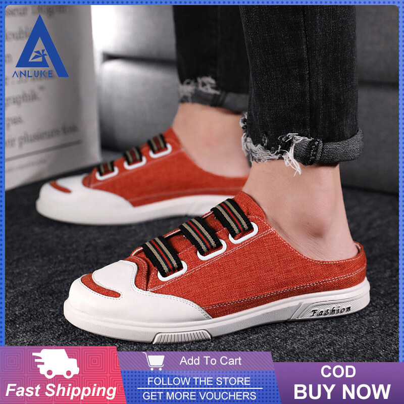 ANLUKE Giày Nam Phiên Bản Hàn Quốc Dép Nửa Chân Giày Vải Cho Nam Giới Thời Trang Giày Slip-On Đệm Giày Căn Hộ Giản Dị Giày