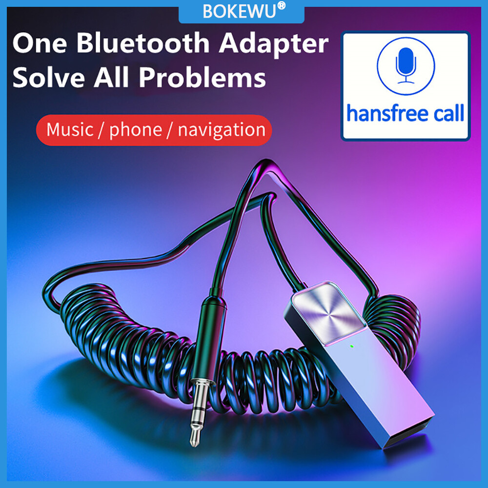 Bokewu bộ chuyển đổi bluetooth aux usb sang giắc cắm 3.5mm bộ thu âm thanh bluetooth 5.0 rảnh tay cho loa xe hơi