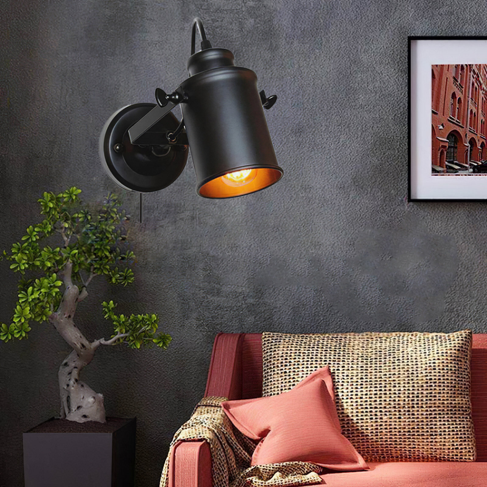 Topab đèn tường cổ điển đèn tường cổ màu đen đèn chiếu sáng cổ điển đèn e27 đế đèn trang trí cổ điển đèn tường trang trí bằng sắt với đầu điều chỉnh được cho phòng ngủ nhà hàng quán cà phê