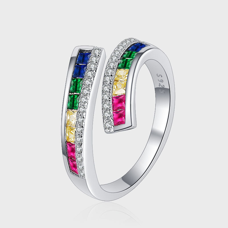Nhẫn hàng hở đính đá màu zirconium châu âu và mỹ nhẫn màu cầu vồng bằng bạc sterling s925 nhẫn cặp nam nữ