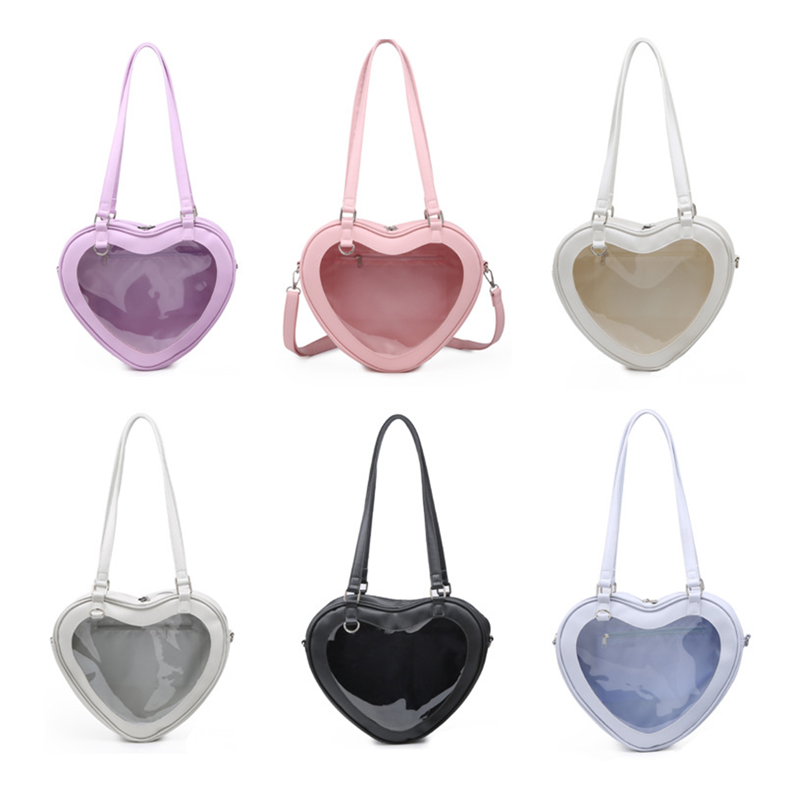 Daily Travel Handbag Lady Underarm Casual Bag Totes PVC Clear Transparent Shoulder Bag Love Heart Shaped