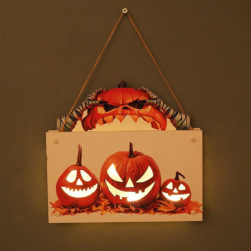 Boyroom đồ trang trí đèn treo halloween mới 2022, biển hiệu cửa gỗ in hình bí ngô ác đồ dùng đạo cụ tiệc tùng đồ trang trí lễ hội