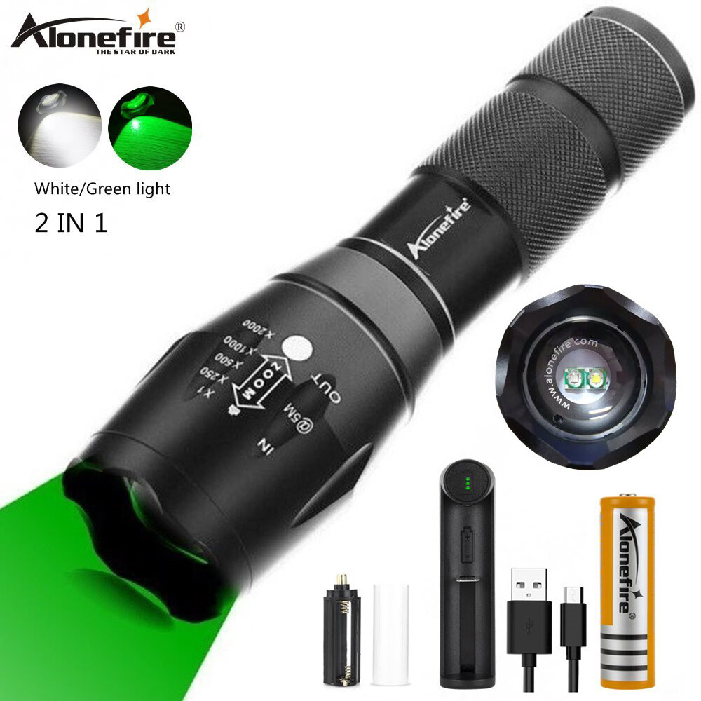 Alonefire G700-WG Đèn Pin 2in1 Trắng + Đèn LED Màu Xanh Lá Cây Đèn Pin Chiến Thuật Đèn Chống Nước Trinh Sát Siêu Sáng